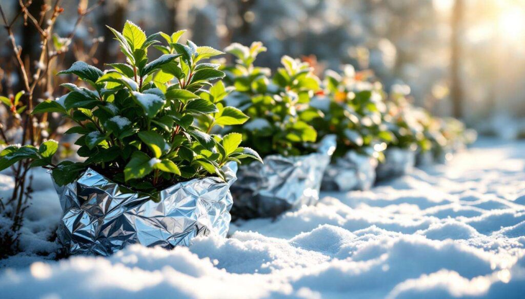 Ein einfacher Trick mit Alufolie schützt Pflanzen draußen vor Frostschäden im Winter